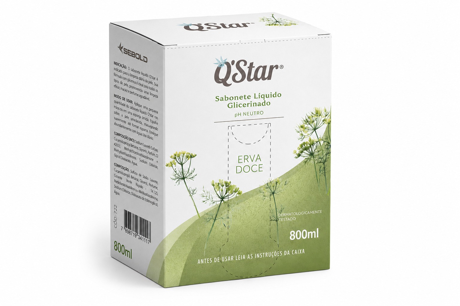 Sabonete líquido Q’Star Erva Doce, 800 mL, embalagem Sachê — Sebold Indústria
