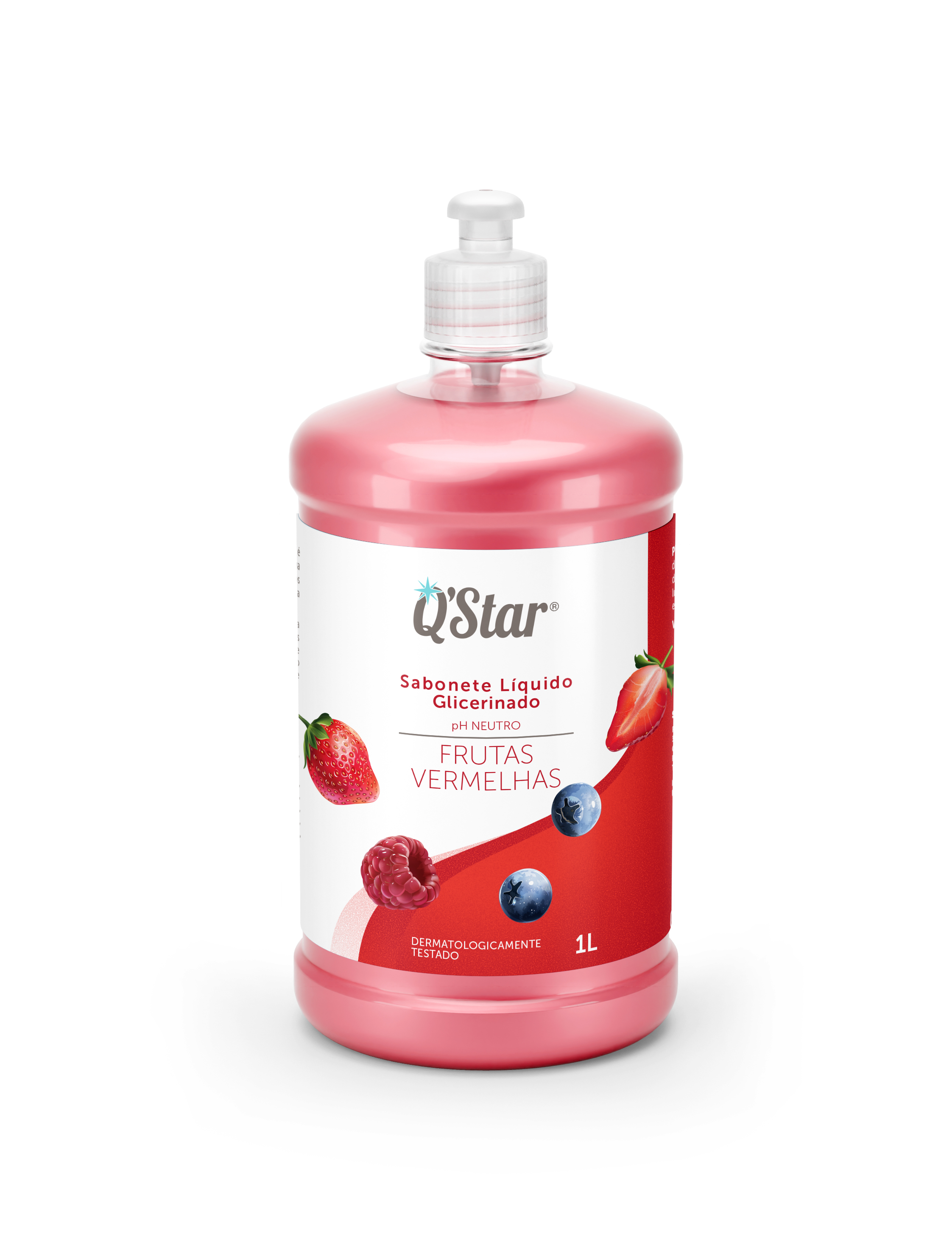 Sabonete líquido Q’Star Frutas Vermelhas, 1 L, embalagem Push Pull — Sebold Indústria