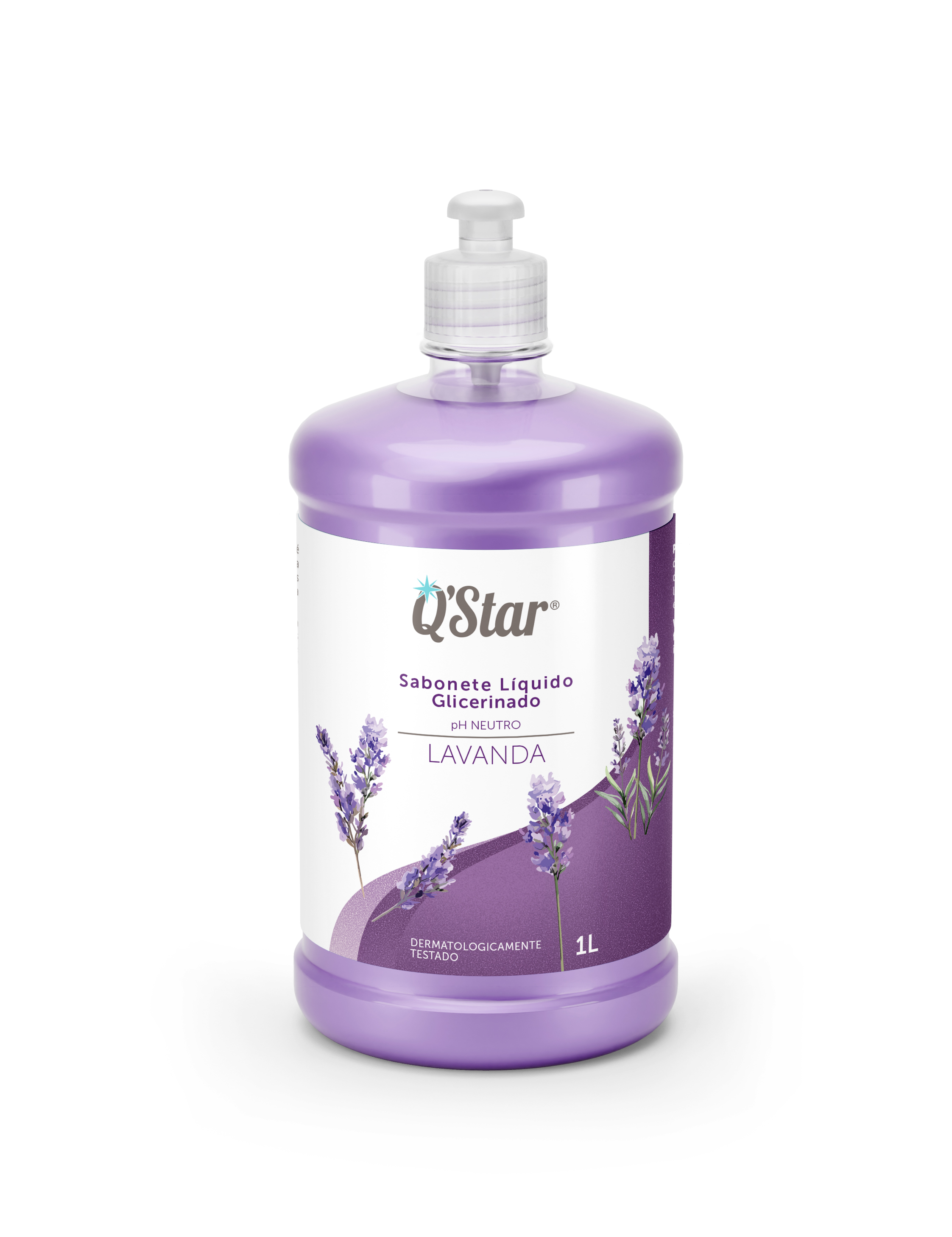 Sabonete líquido Q’Star Lavanda, 1 L, embalagem Push Pull — Sebold Indústria
